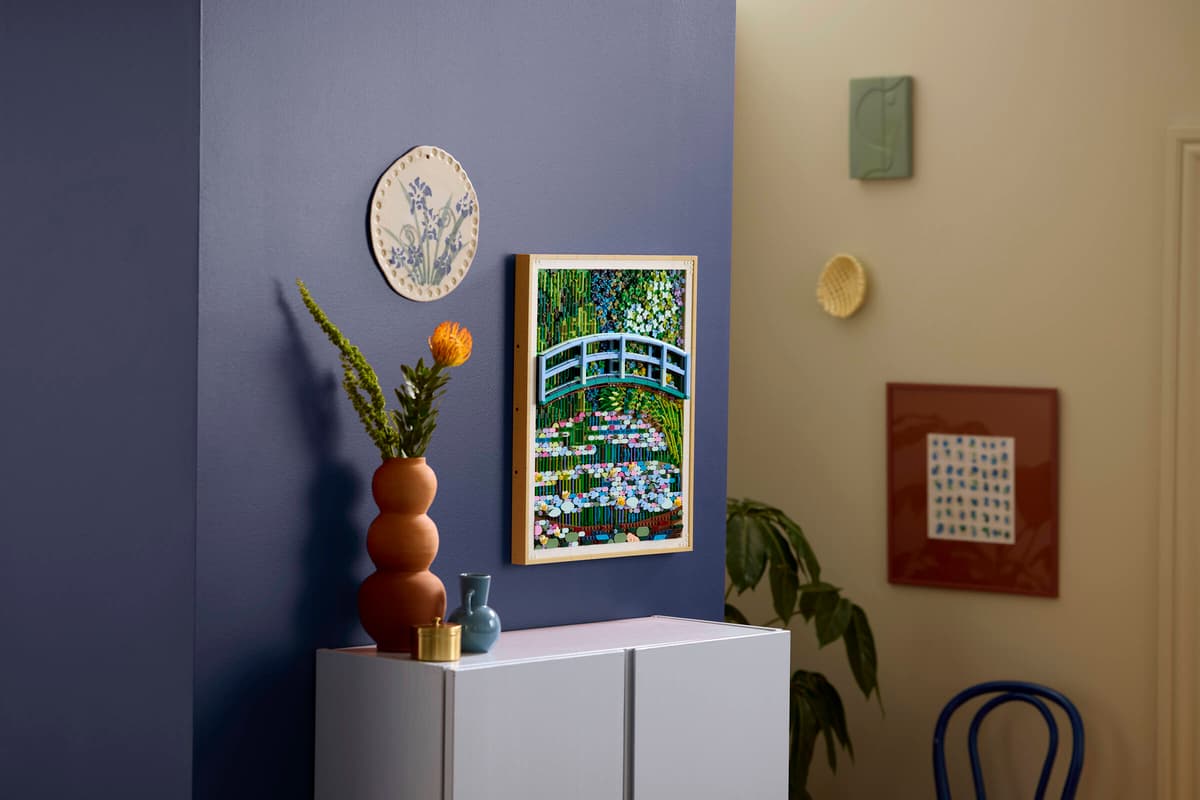 wandbild, deko, brücke, pflanzen, vase