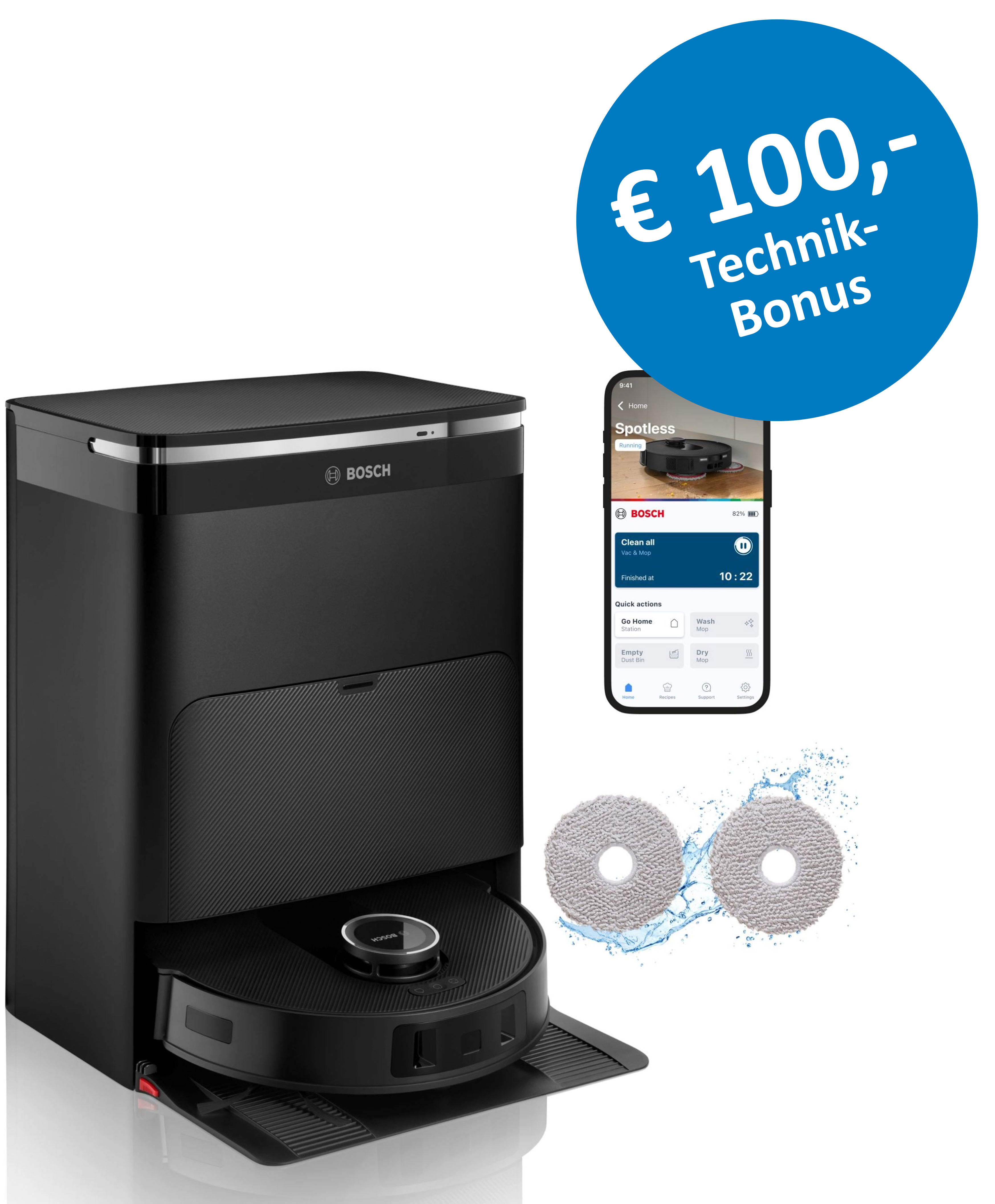 Kaffeemaschine, Saugroboter, Roboter-Aufsatz, Technik-Bonus, App-Steuerung, Kaffeemaschine, Kaffeemaschine Vollautomat, Kaffeemaschine Vollautomat, Spüle, Reinigungsset