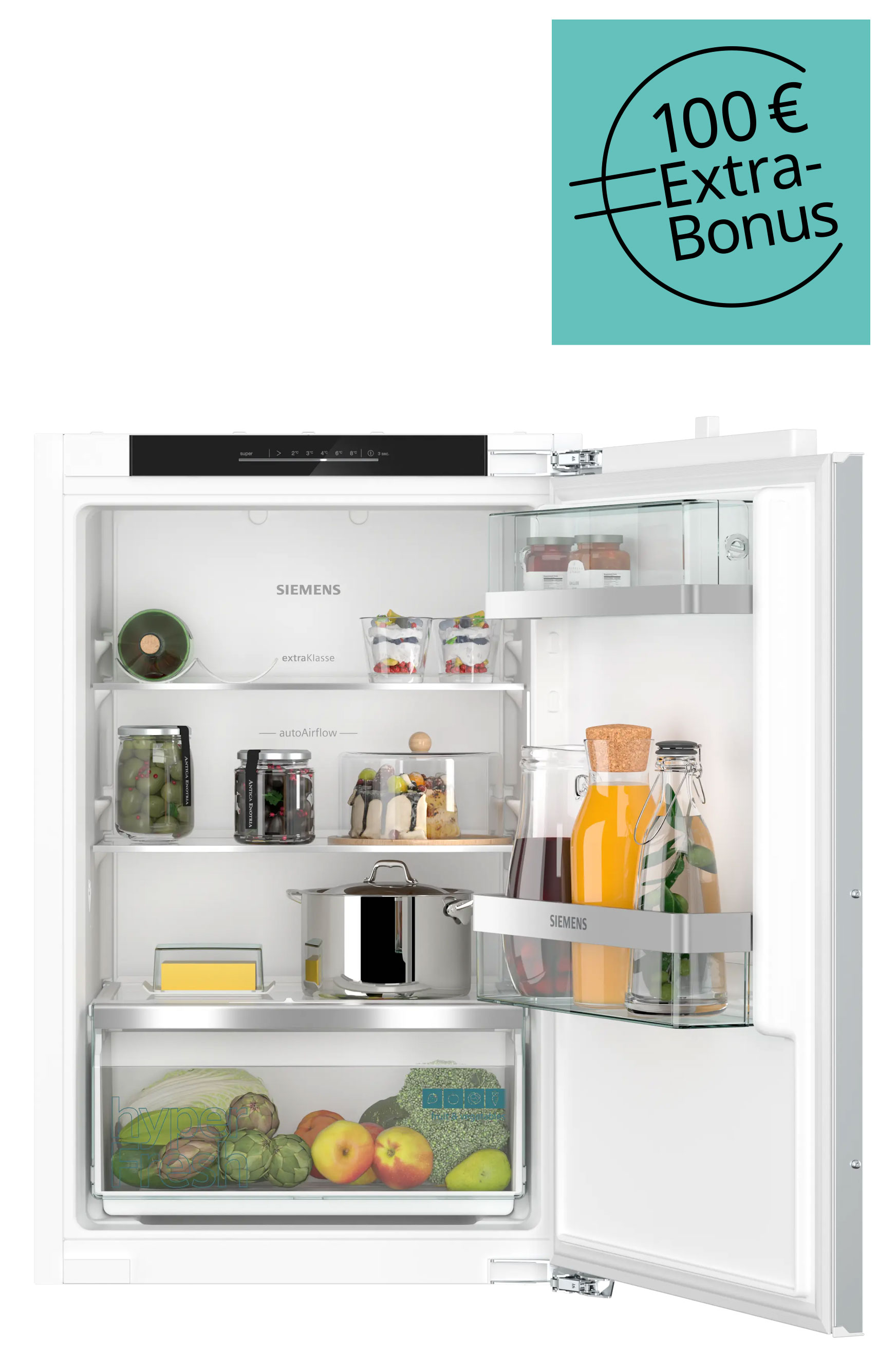kühlschrank, einbaukühlschrank, glasregal, frische-fach, siemens