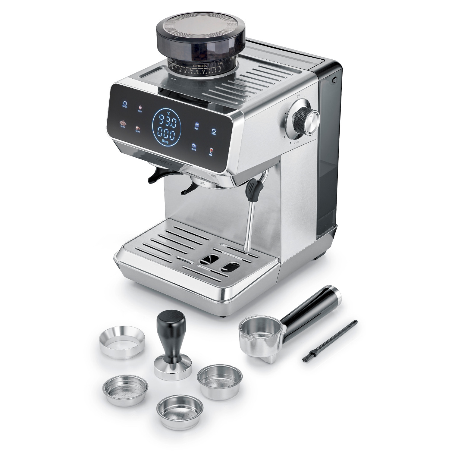 Espresso-Maschine, Kaffeemaschine, Integrierter Mahlwerk, Edelstahl, Milchschaumbereiter
