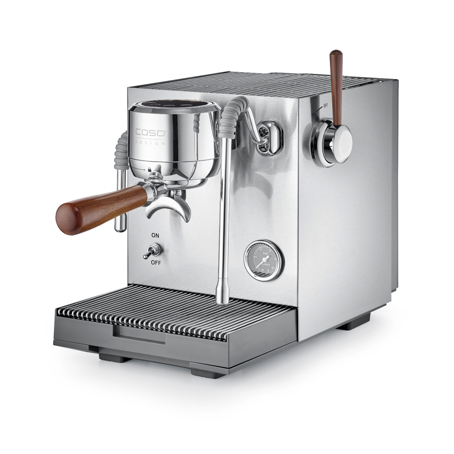 Espresso-Maschine, Portafilter, Holzgriff, Druckmessgerät, Edelstahl