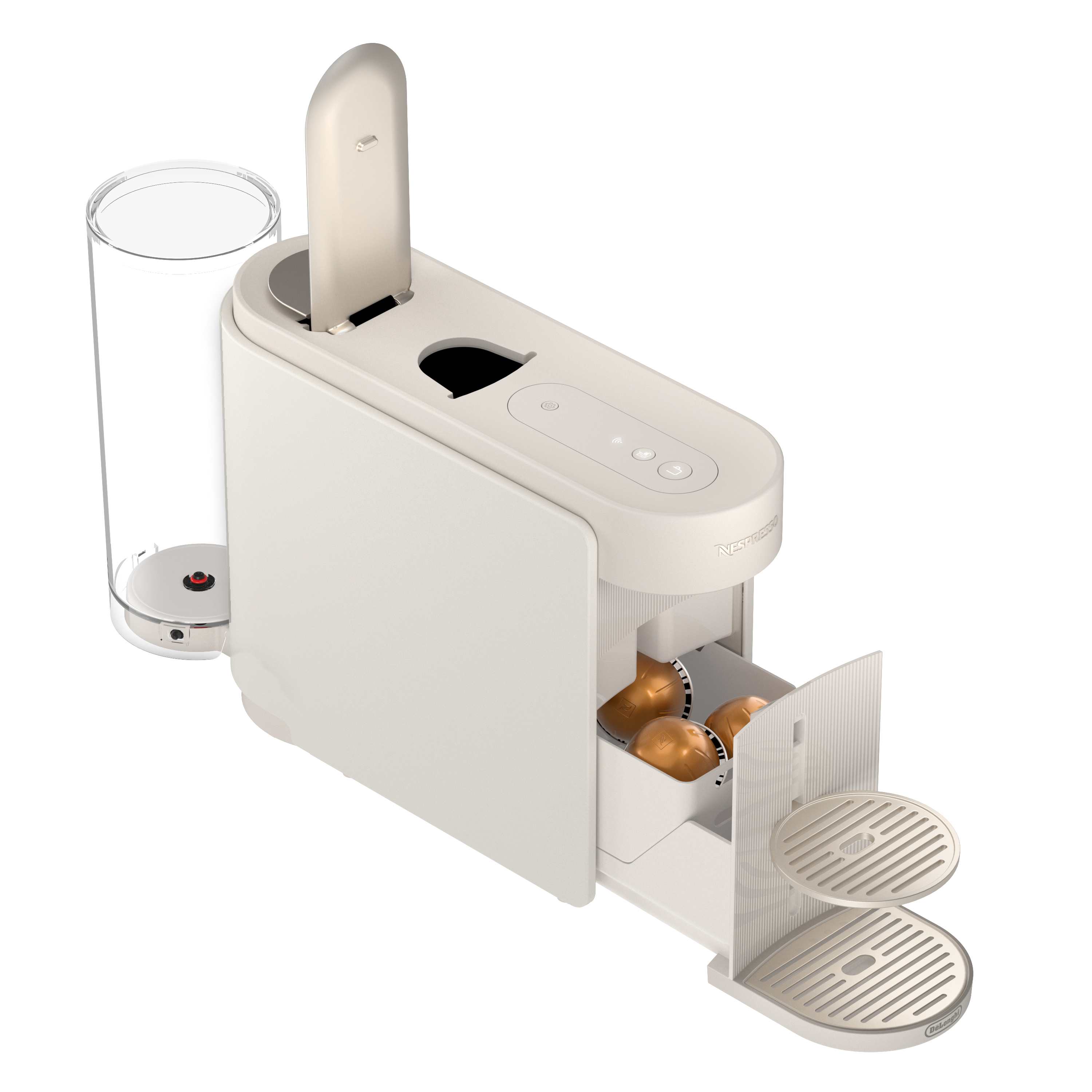Kaffeemaschine, Kaffeeautomat, Kapselsystem, Weiß-creme Farbe, Einzelbecher-Kapseln
