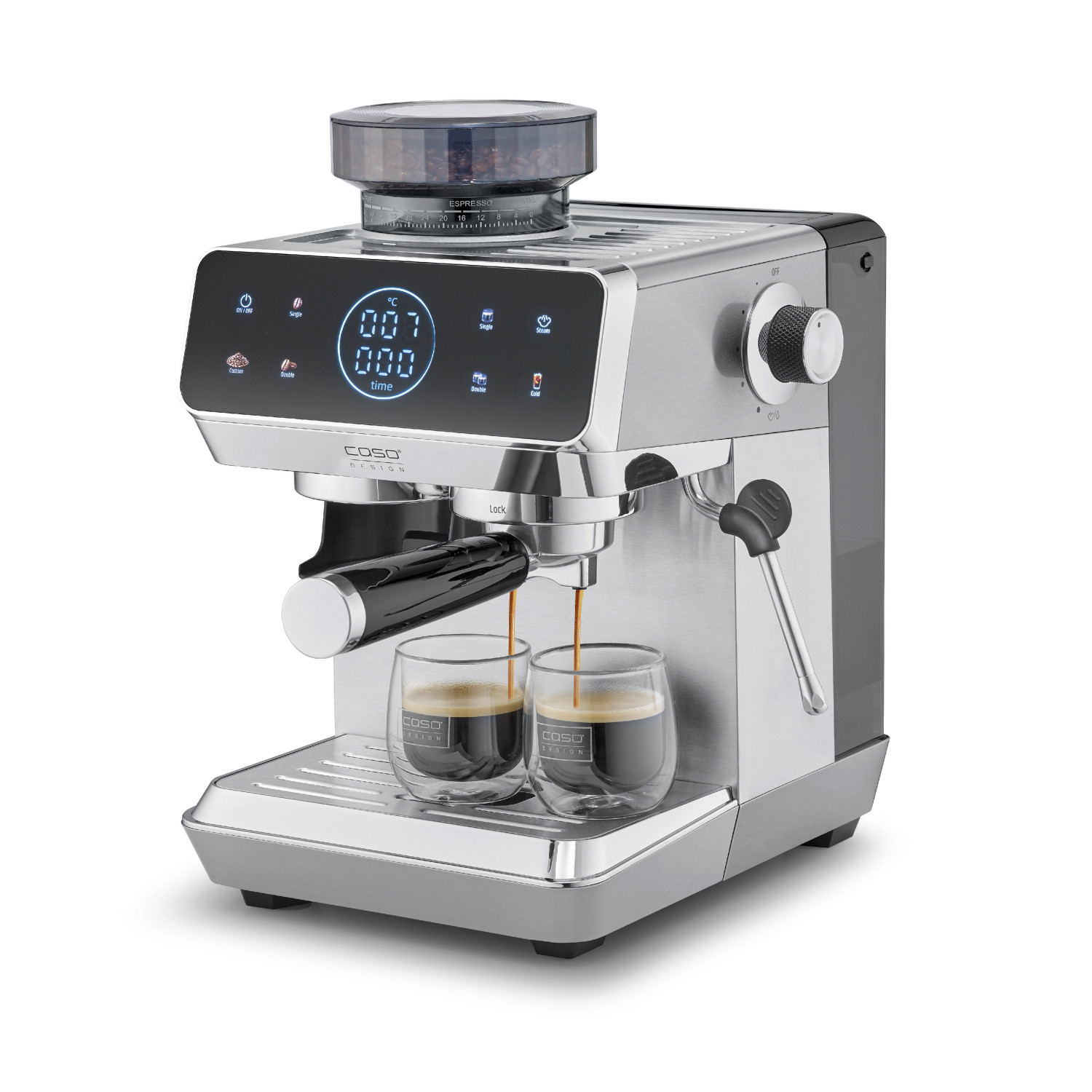 Espressomaschine, Kaffeezubereitung, 2 Tassen, Edelstahl, Doppelbräu-/Drucksystem