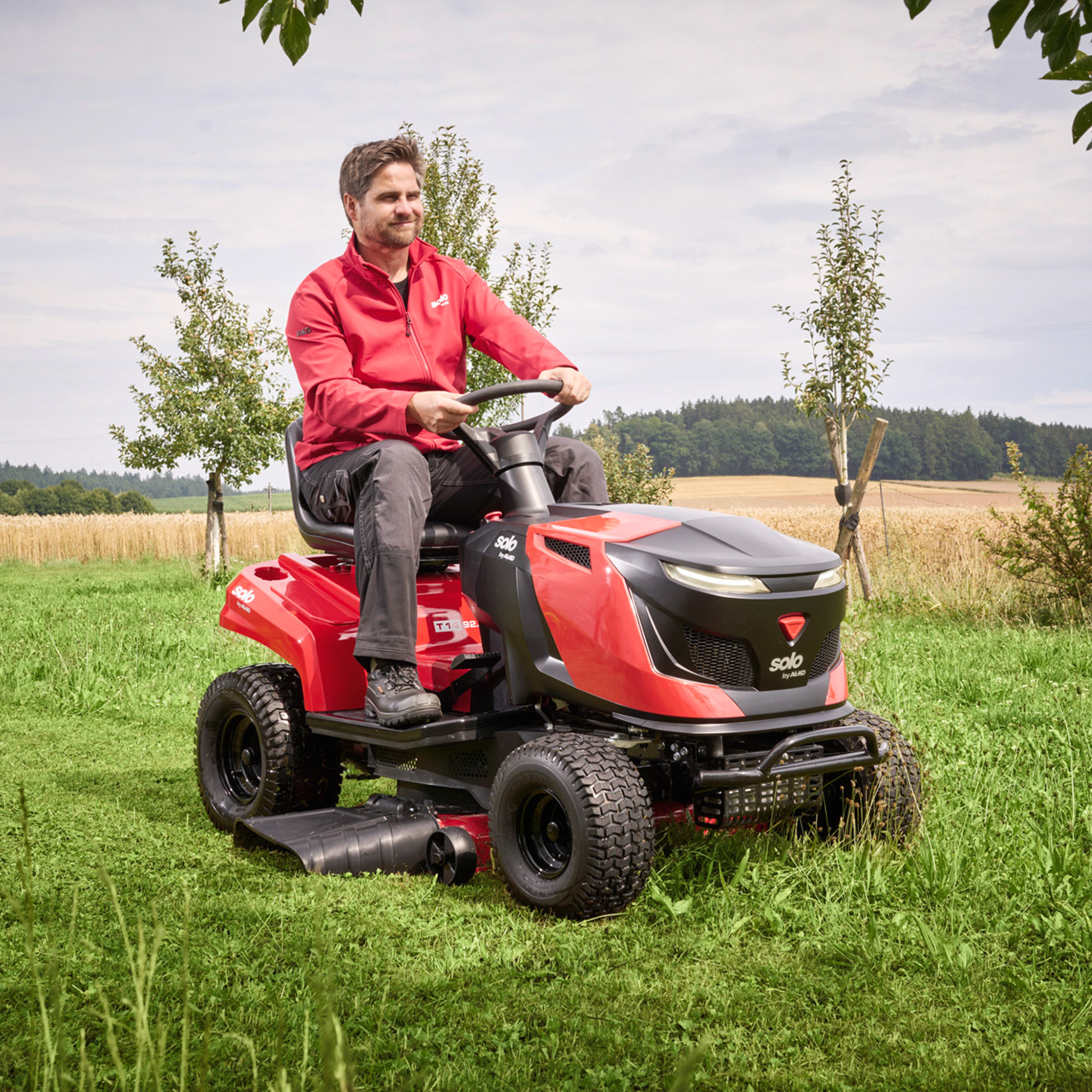 Rasenmäher, Gartenmaschine, rot, Sitzmontierter Mäher, Styling: elektrisch?