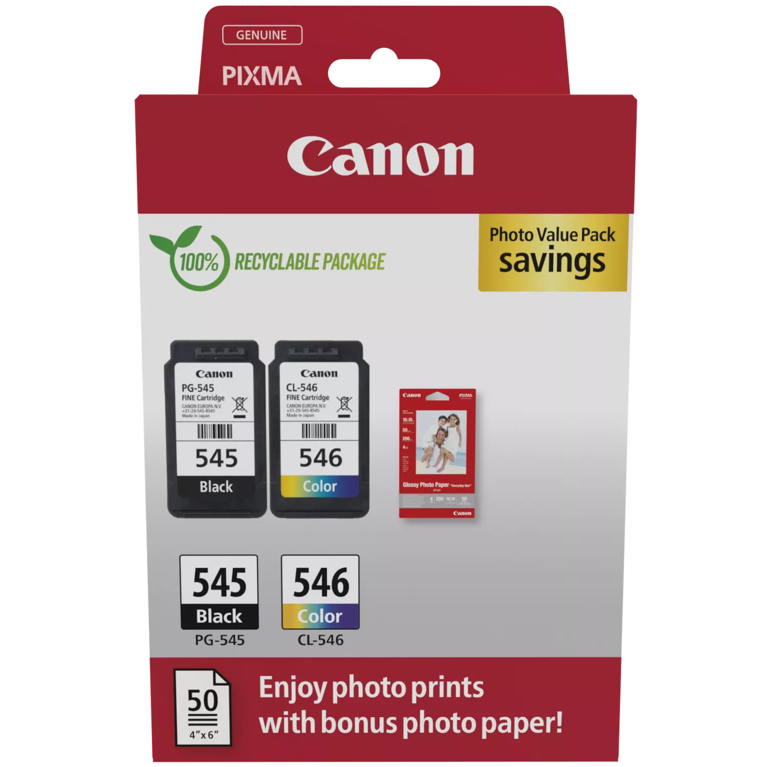 PG-545/CL-546 Tintenpatrone + Fotopapier Vorteilspaket PG-545/CL-546 Tintenpatrone + Fotopapier Vorteilspaket