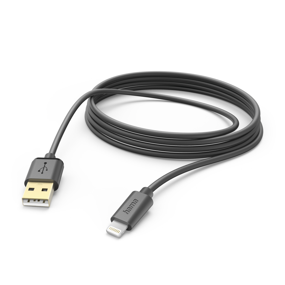 Ladekabel, USB-A - Lightning, 3 m, Schwarz (201582) Ladekabel, USB-A - Lightning, 3 m, Schwarz (201582)