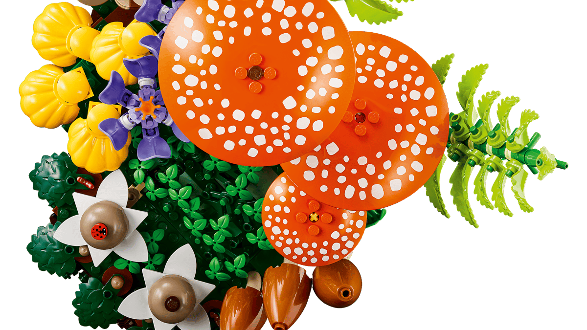 plastic, toy, mushrooms, orange, plants
