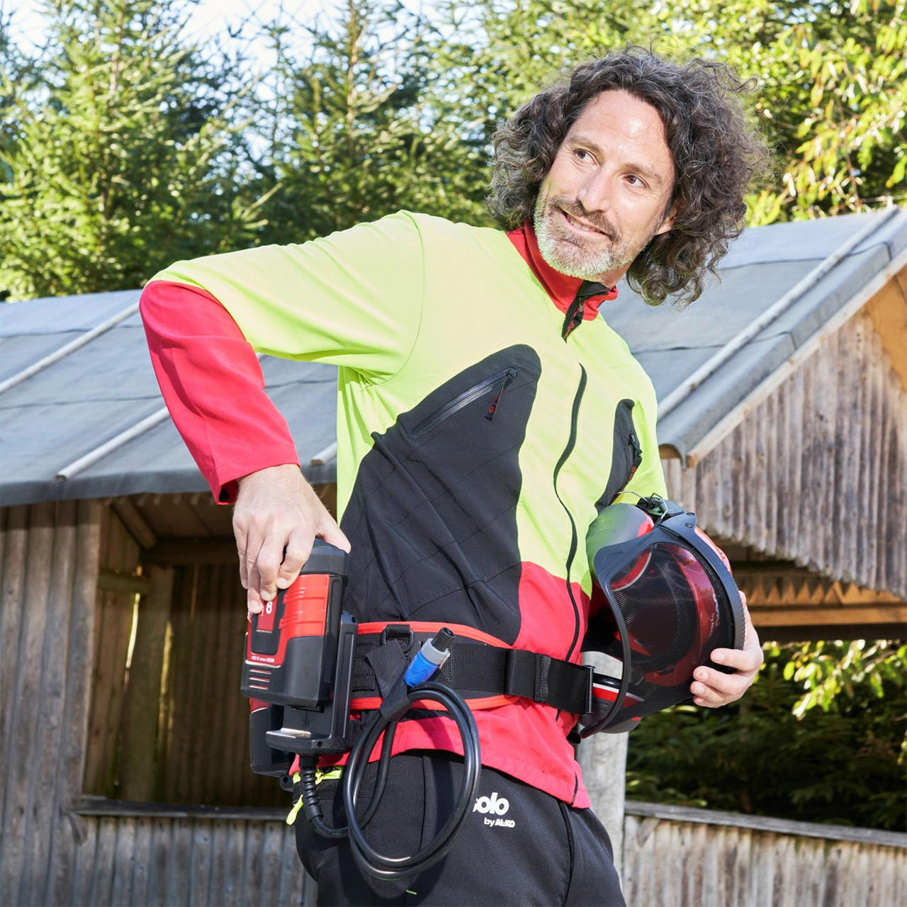 hochsichtbar, Jacke, Batterie, Gurtzeug/Tool-Gurt, Helm