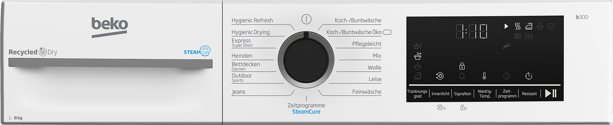 Waschmaschine, Kompaktgerät, Frontpanel, Drehknopf, Touchscreen