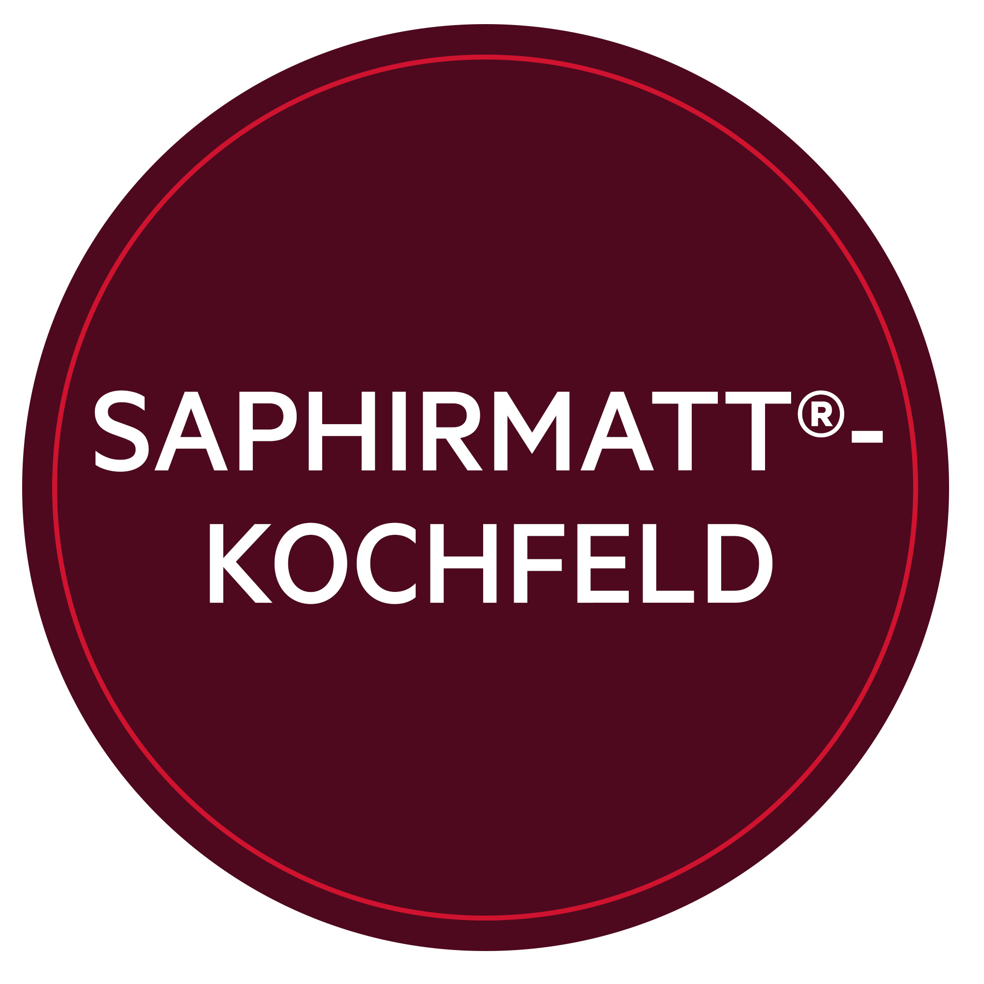 Saphir-matt, Kochfeld, Kochfeld-Rundlogo, Burgunder-Kreis, Maroon-Abzeichen