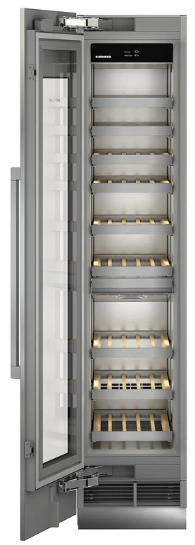 Weinkühlschrank, Kühlvitrine, Schwarz/Edelstahl, Holzregale, Glastür