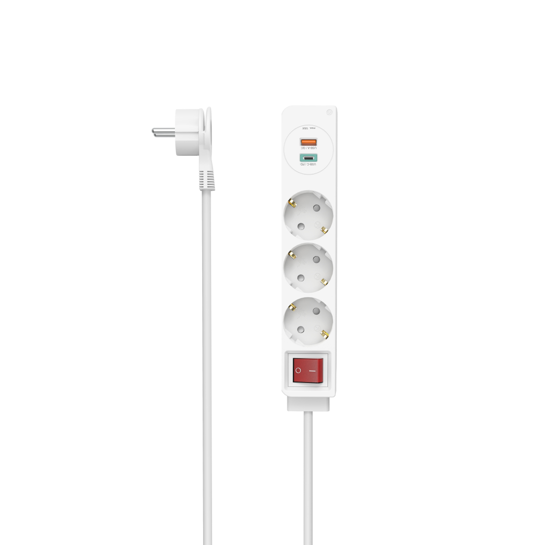 Steckdosenleiste, 3-fach, USB-C/A 18W, PD/FC, Schalter, Flachst., 1,4 m, W (223185) Steckdosenleiste, 3-fach, USB-C/A 18W, PD/FC, Schalter, Flachst., 1,4 m, W (223185)