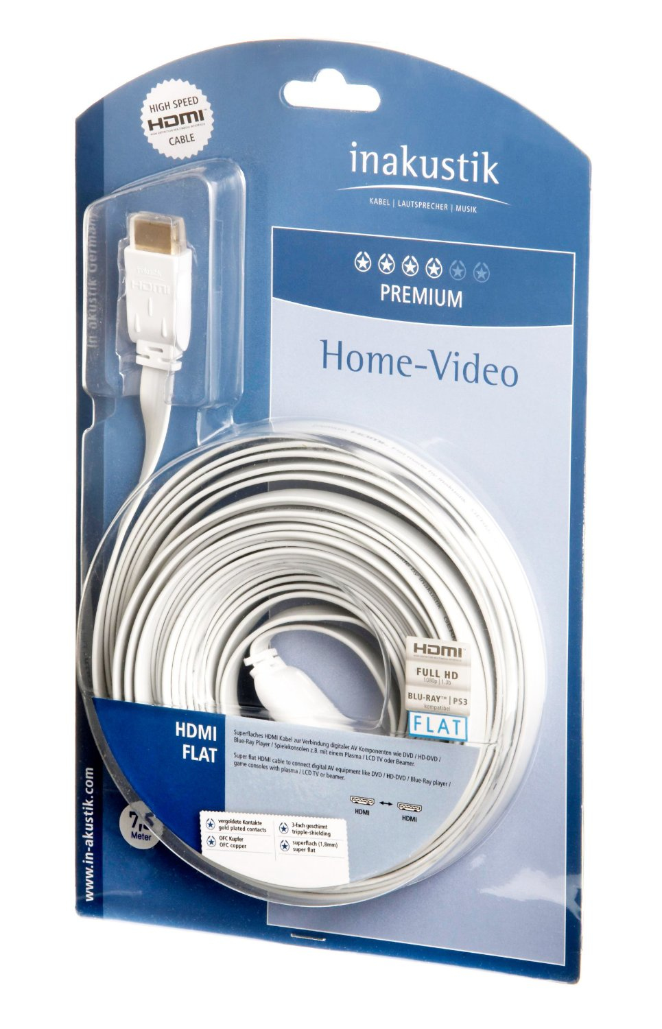 PREMIUM HDMI FLAT WEISS 0,75m PREMIUM HDMI FLAT WEISS 0,75m