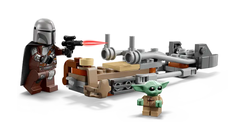 Der Mandalorianer und Grogu auf ihrem Speeder Bike