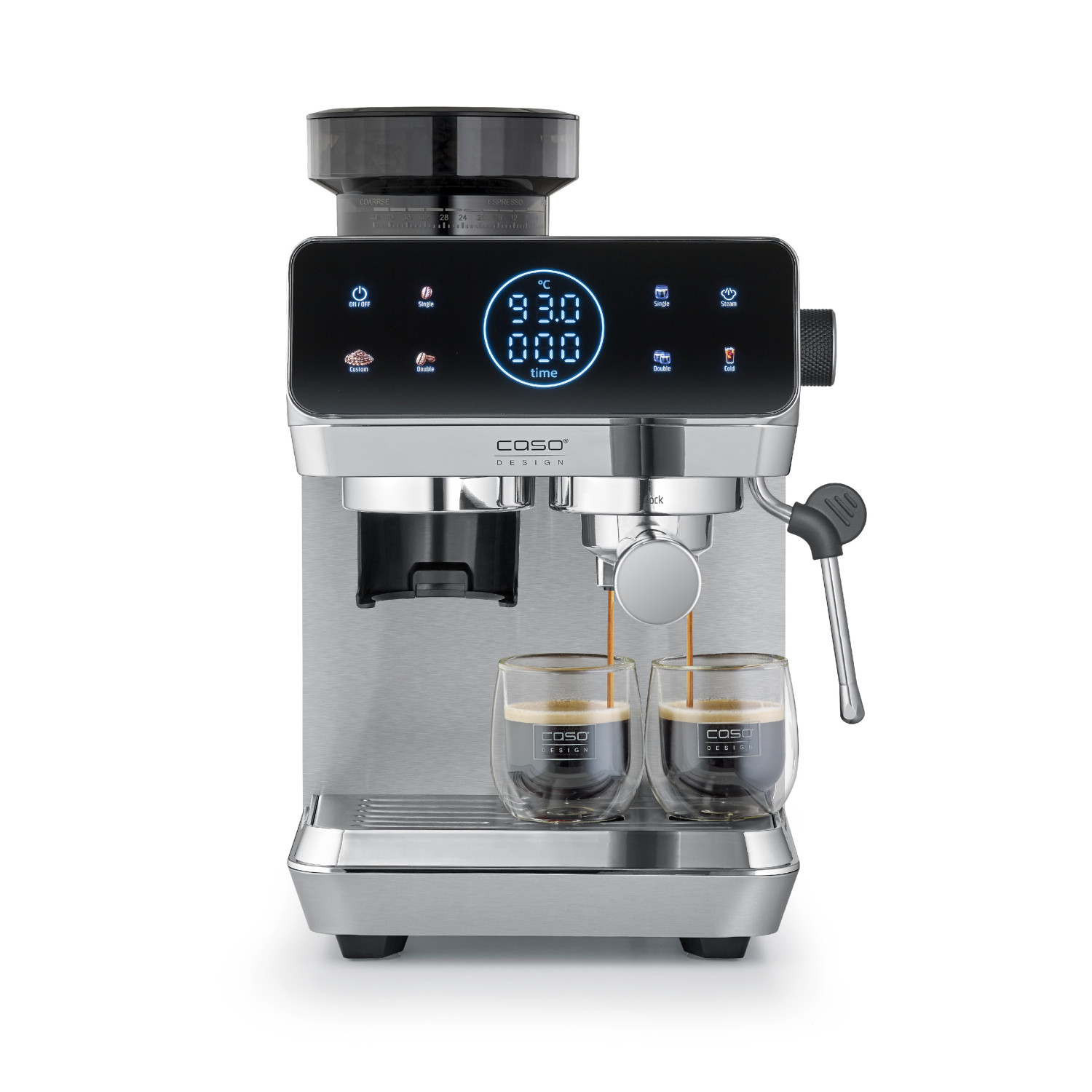 Espresso-Maschine, Milchaufschäumer, Doppel Shot, Edelstahl, Digitale Anzeige