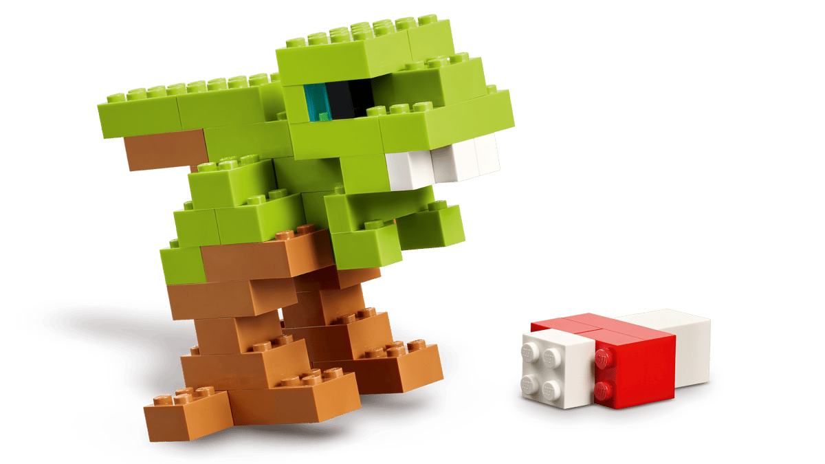 Lego Dinosaurier, grüne Beine, braune Füße, Kleine Roboter, Blockbausteine