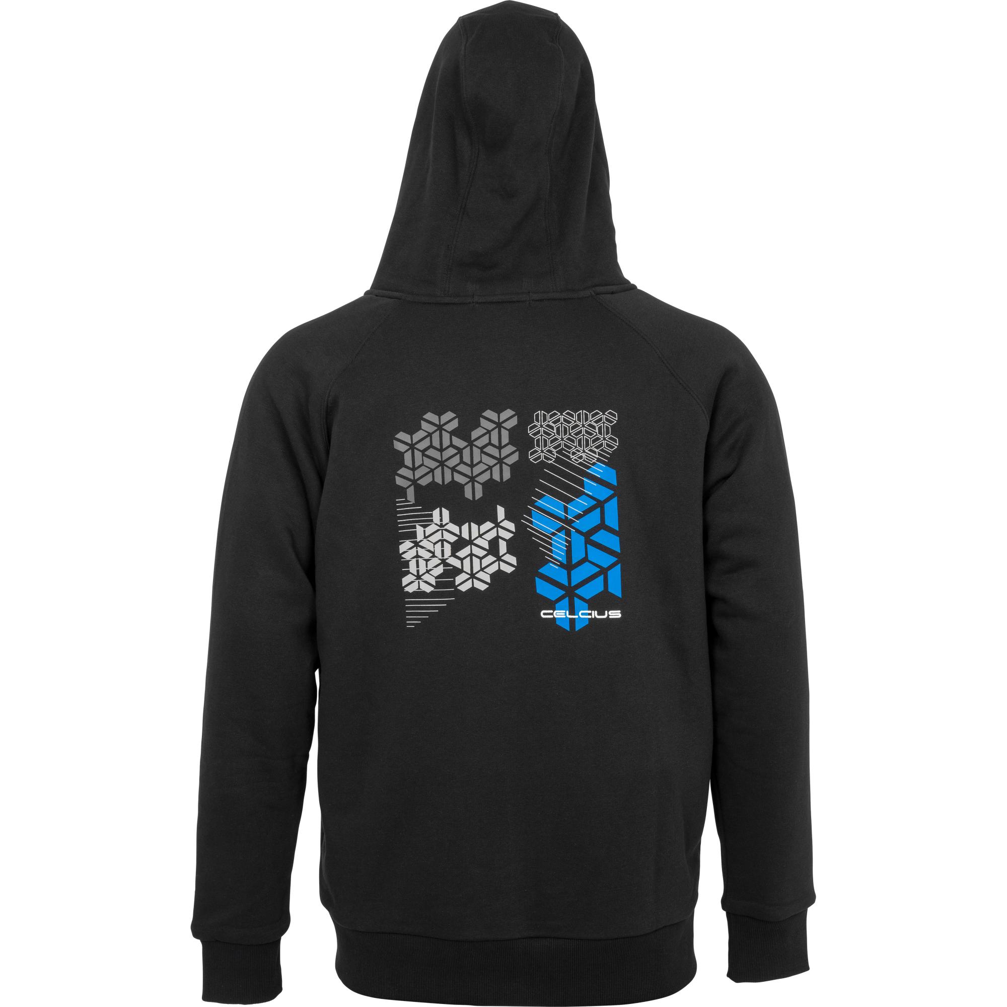 Hoodie, Hooded sweatshirt, Schwarz, Geometrischer Druck, Blaue Akzente