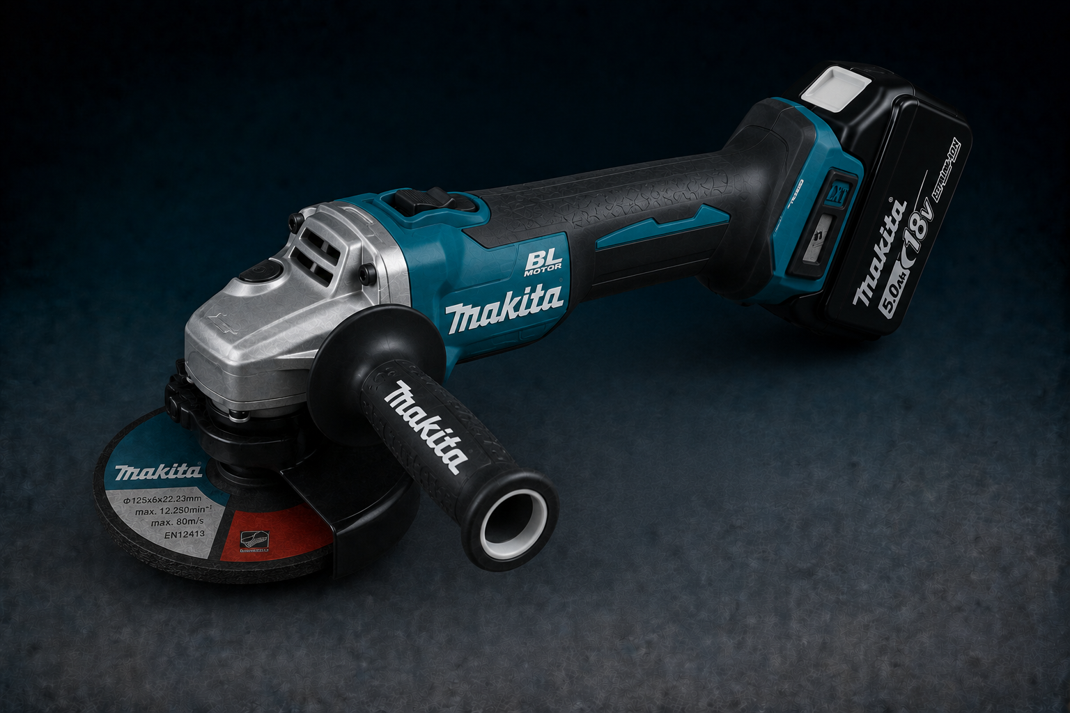Akku-Winkelschleifer, Makita, 75-125 mm Scheibe, BL-Motor, Verstellbarer Griff