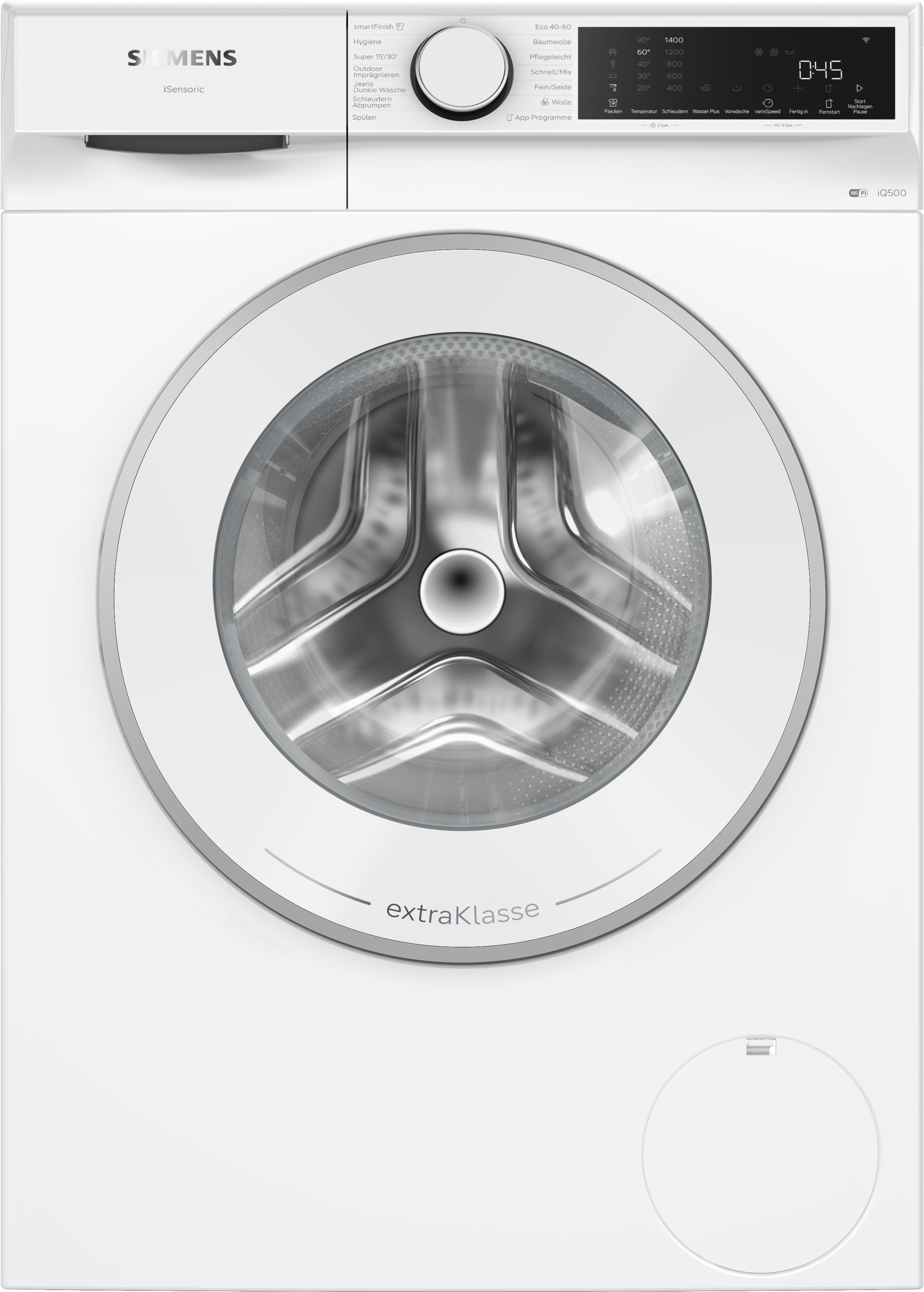 Waschmaschine, Frontlader, Waschautomat, Großes Trommelvolumen, Weiß/edelstahl
