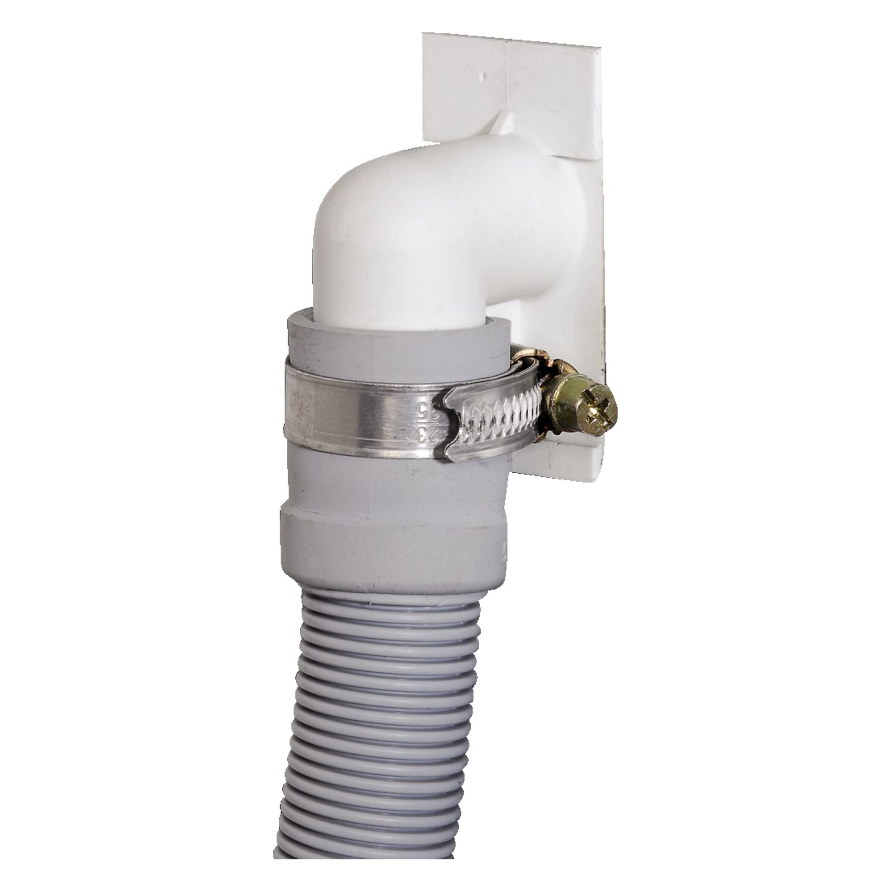 PVC elbow, Schlauchanschluss, Metallklemme, weißer Knick, Gewinde-Schlauch