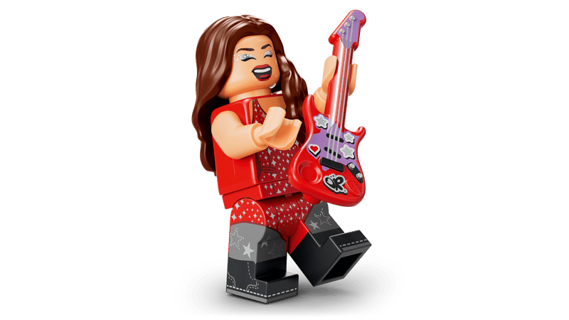 Lego Figur, Gitarrenpieler, Rotes Outfit, Gitarre, Musiker Figur
