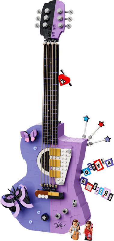 Gitarre, E-Gitarre, Lego-ähnlich, lila, Halterung
