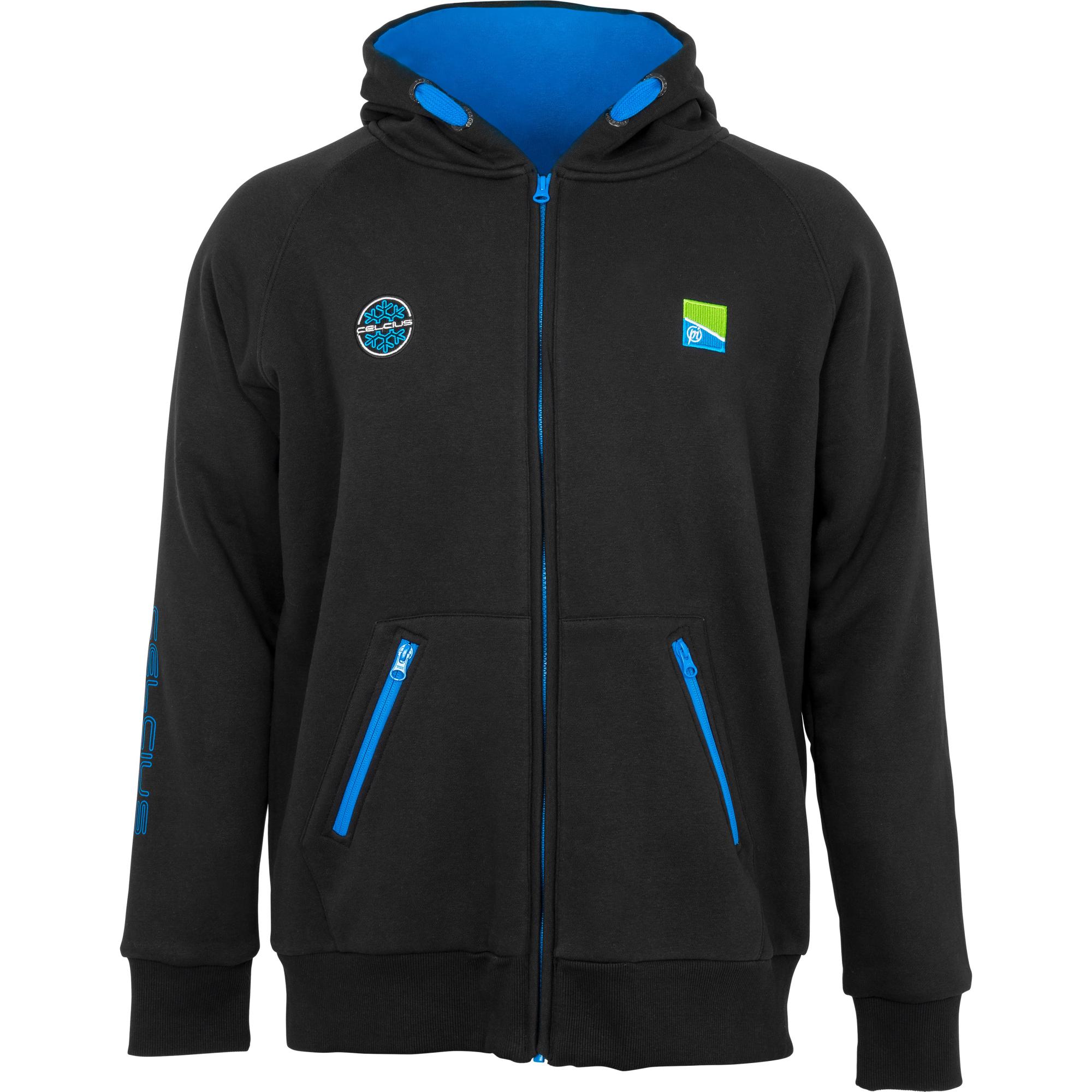 Hoodie, Reißverschlussjacke, Schwarz, blauer Reißverschluss, Aufnäher