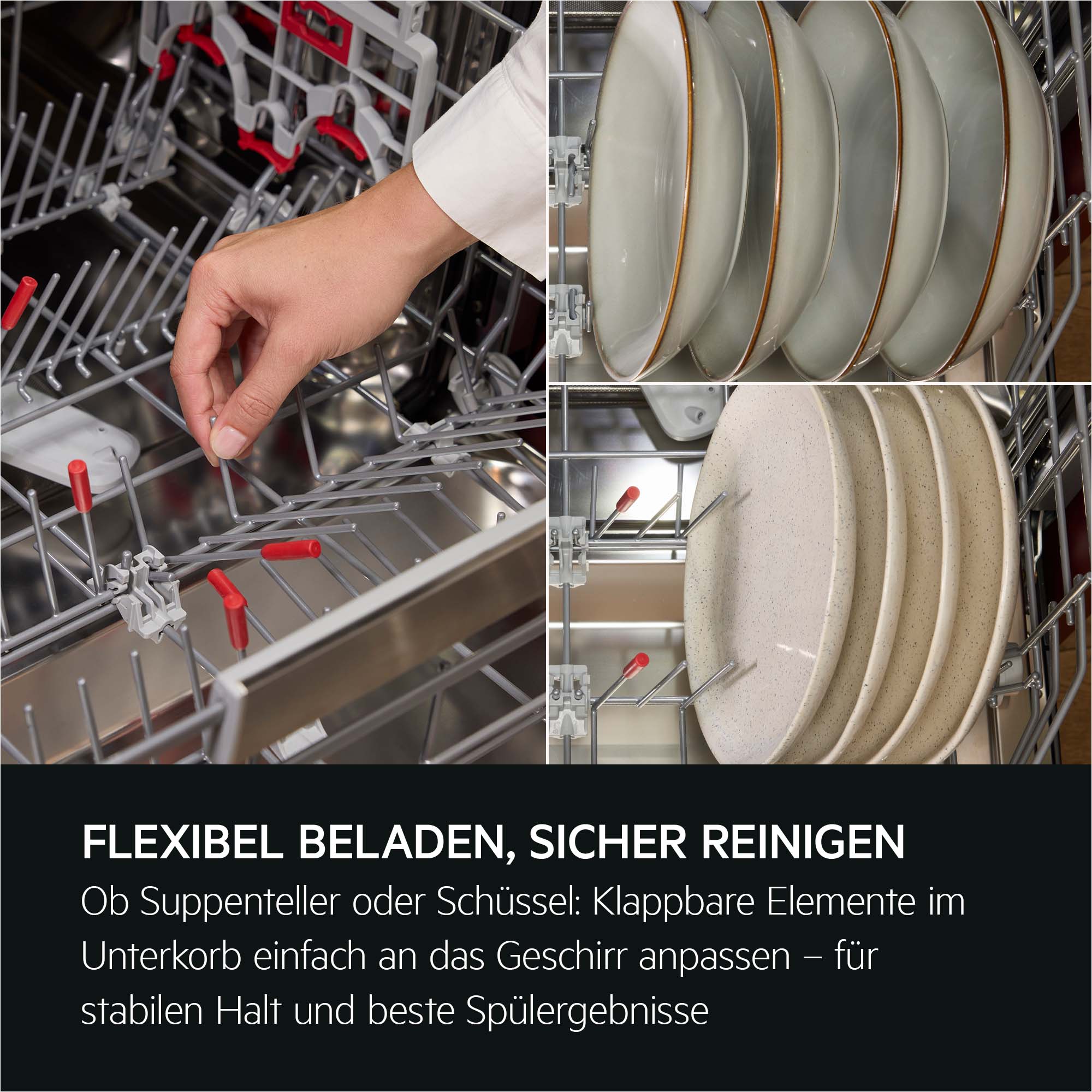 Spülmaschine, Geschirrkorb, Trockenständer, Teller, Korbspieße