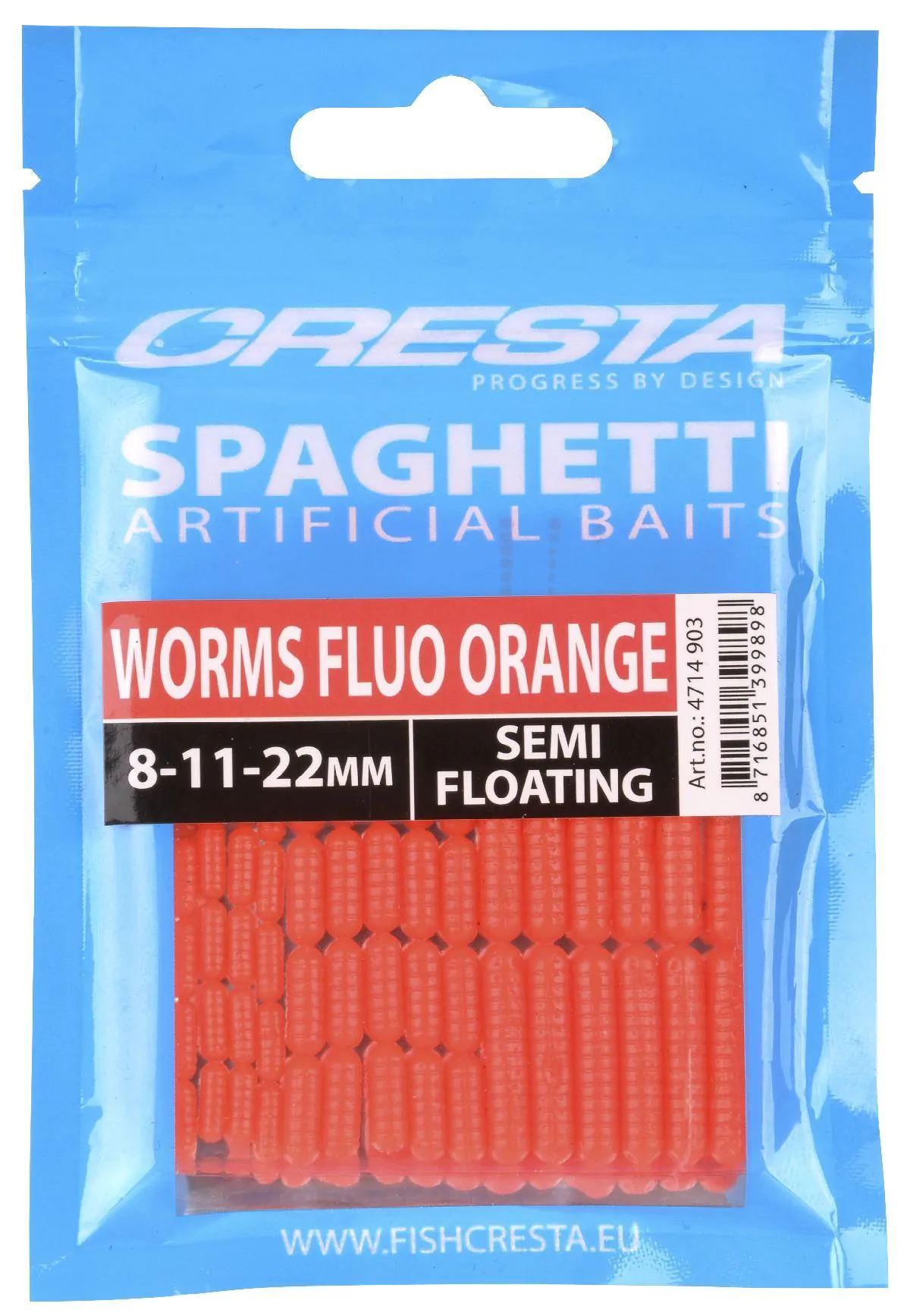 Cresta Spaghetti Worms 8,11,22mm Fluo Orange Cresta Spaghetti Worms 8,11,22mm Fluo Orange
