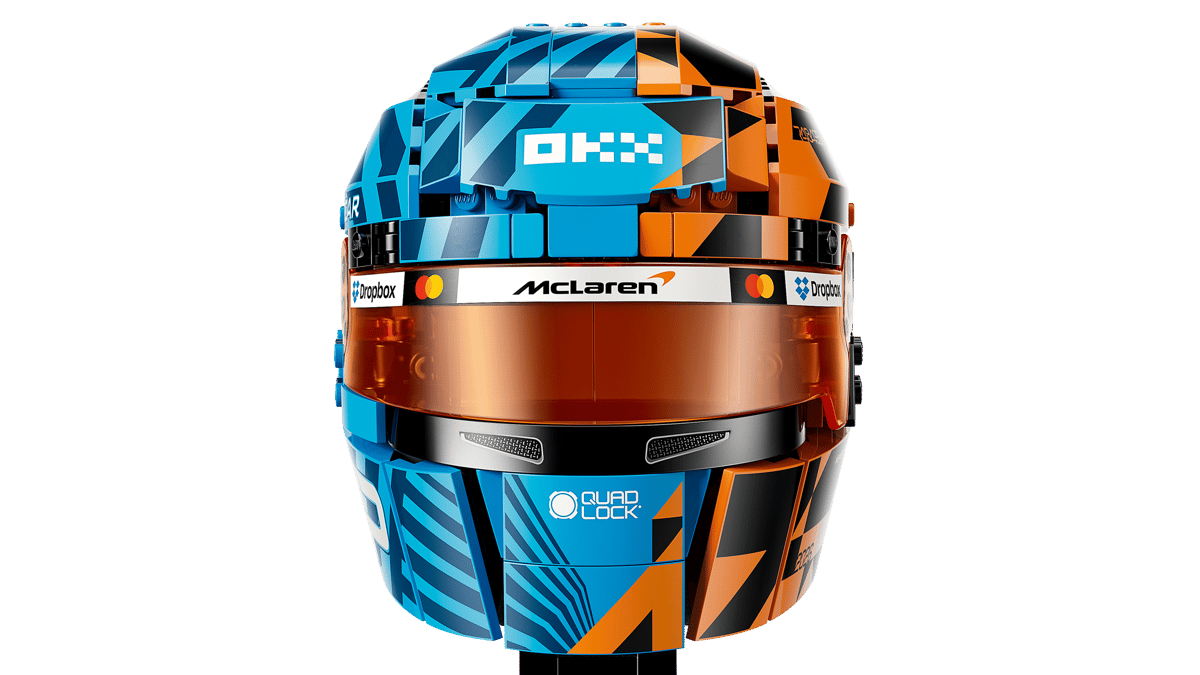 Formel-1 Helm, Rennhelm, blau orange Helm, Kohlenstoffvisier, Quad Lock Logo