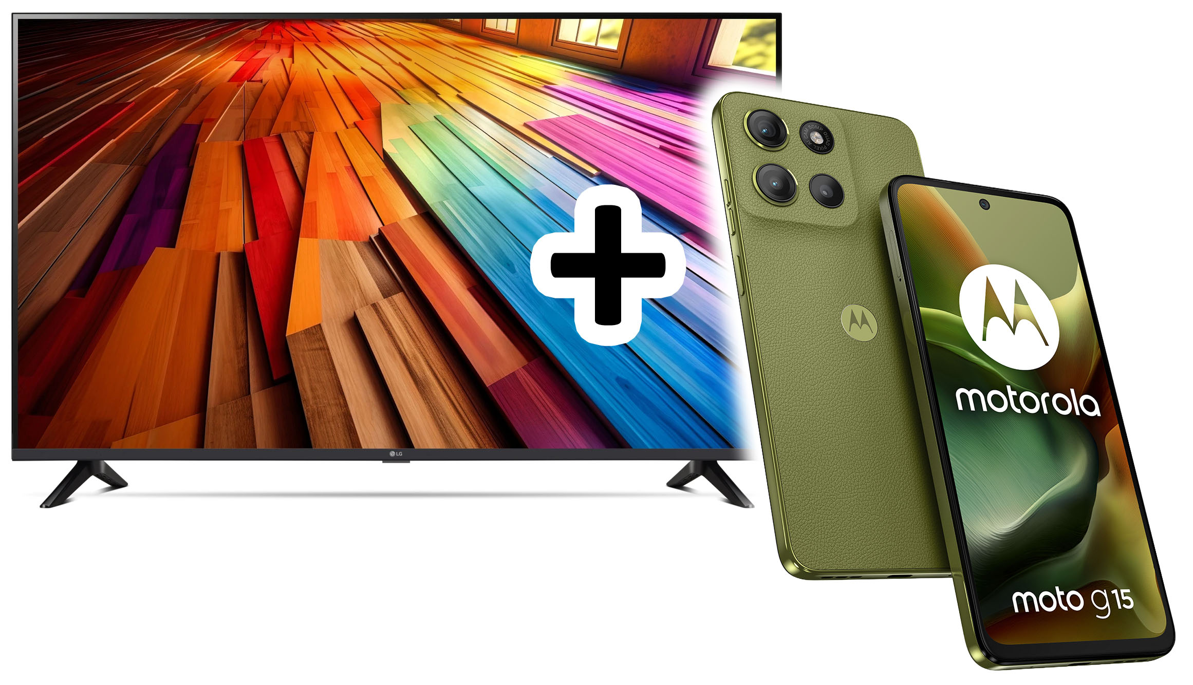 LG 43LR60006LA + motorola moto G15 128GB/4GB Iguana Green