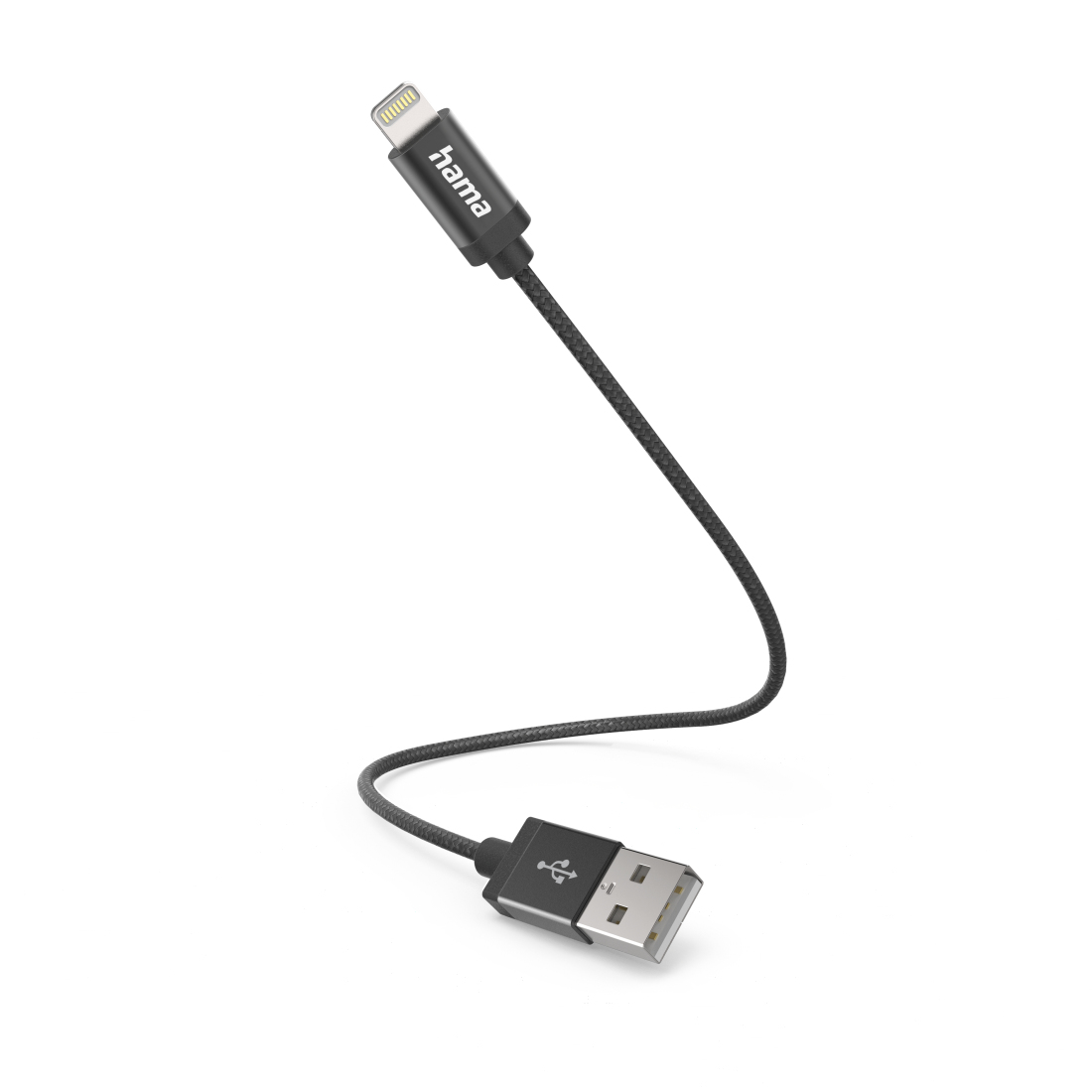 Ladekabel, USB-A - Lightning, 0,2 m, Nylon, Schwarz (201578) Ladekabel, USB-A - Lightning, 0,2 m, Nylon, Schwarz (201578)