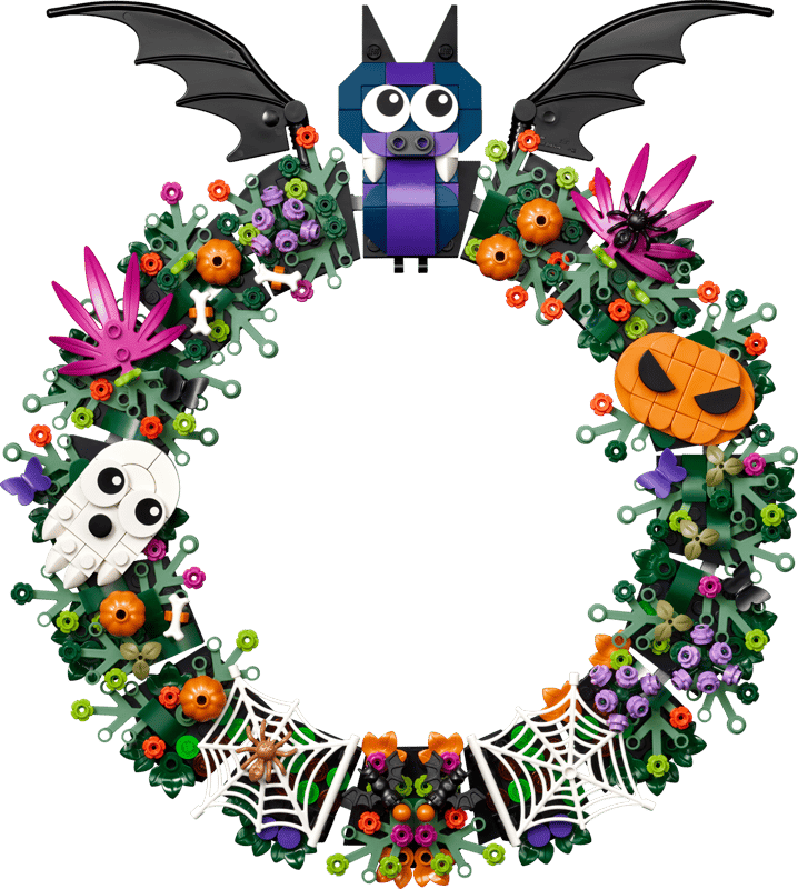 Lego Dekoration, Halloween Kranz, Spukerei Deko, Hexen-Web, Kreuzblüte