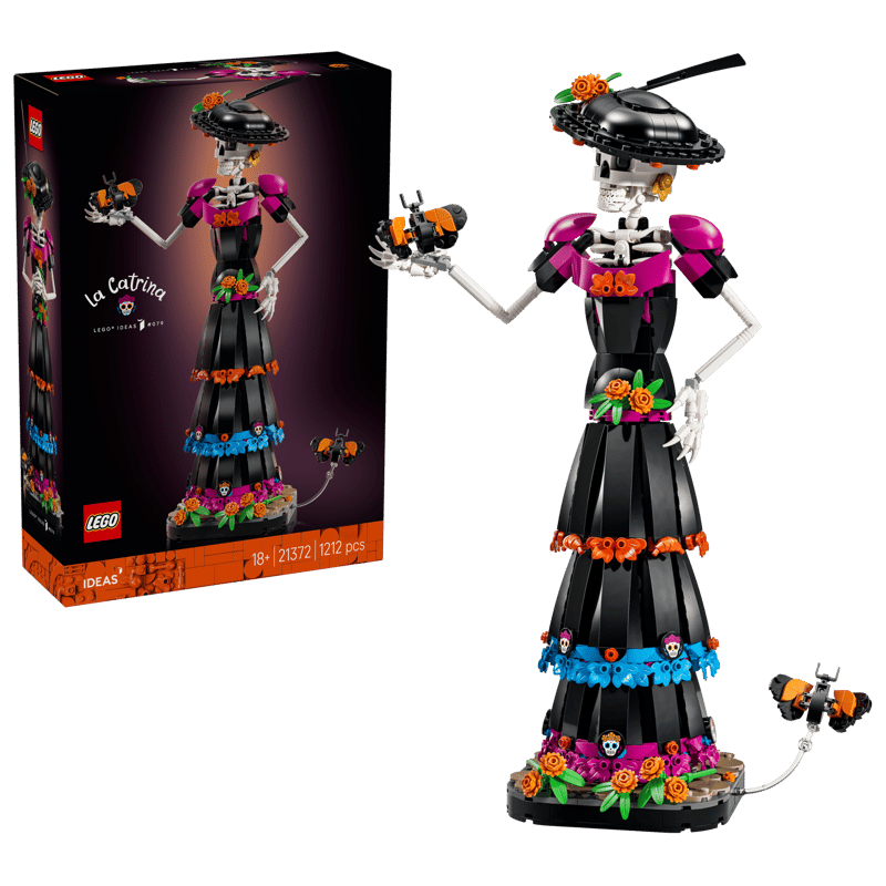 Minifigur, Dame, Schädel, Blume, schwarzes Kleid