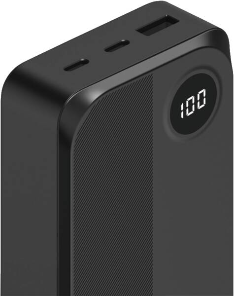 Powerbank, USB-C, Digitale Anzeige, 3 Anschlüsse, Schwarz