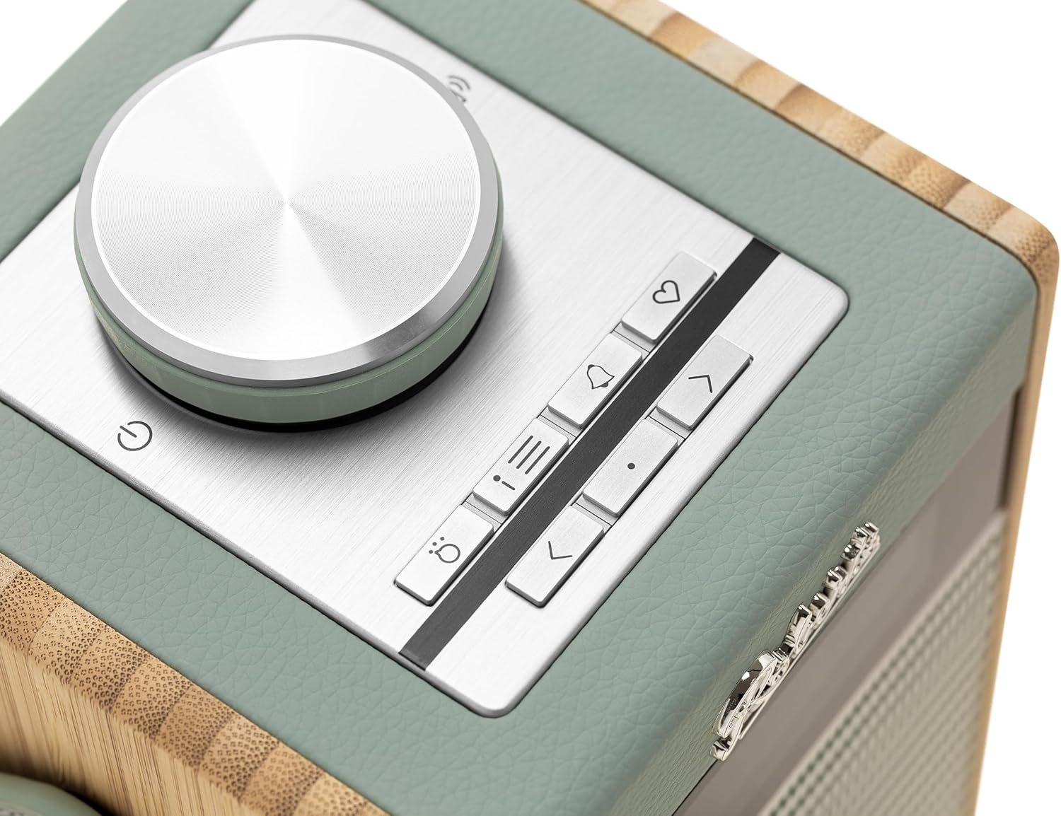 prev, knob, buttons, control panel, green leather