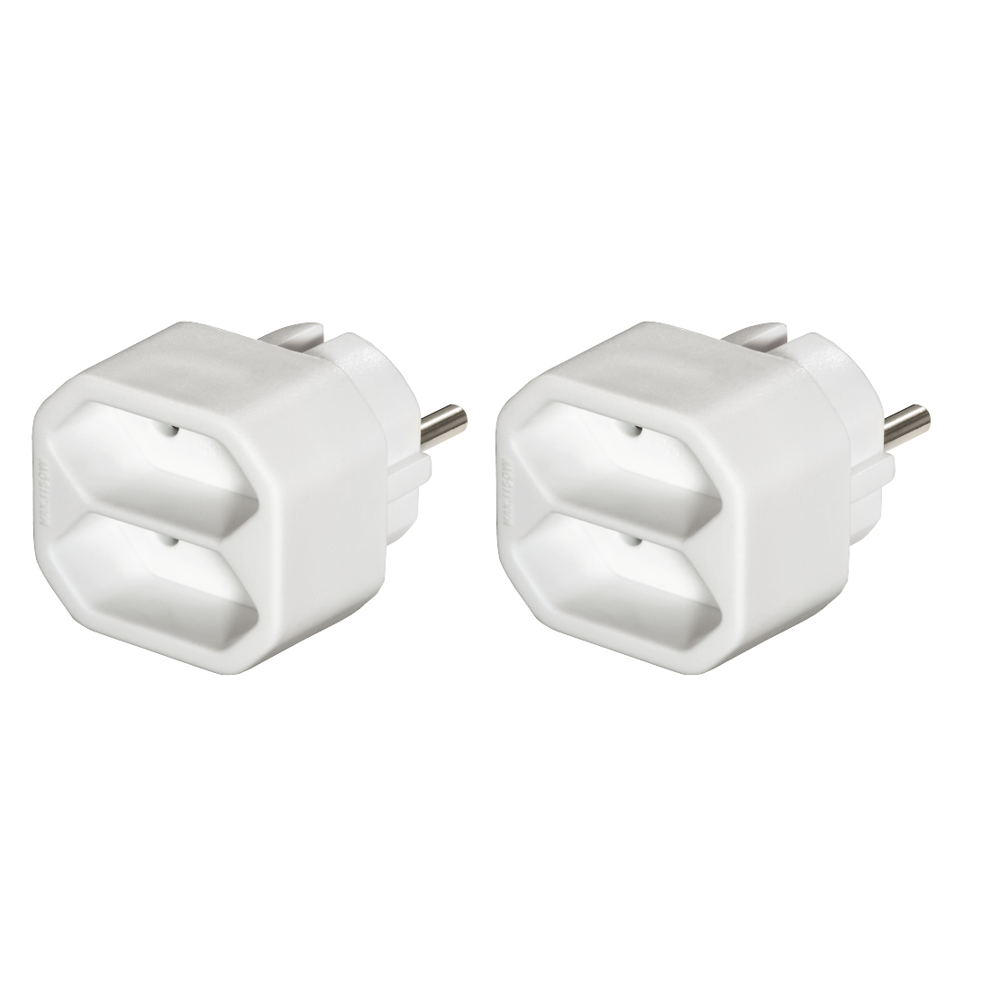Steckdosenadapter 2-fach, 2x Euro-Steckdose, Doppelpack, Weiß (223211) Steckdosenadapter 2-fach, 2x Euro-Steckdose, Doppelpack, Weiß (223211)