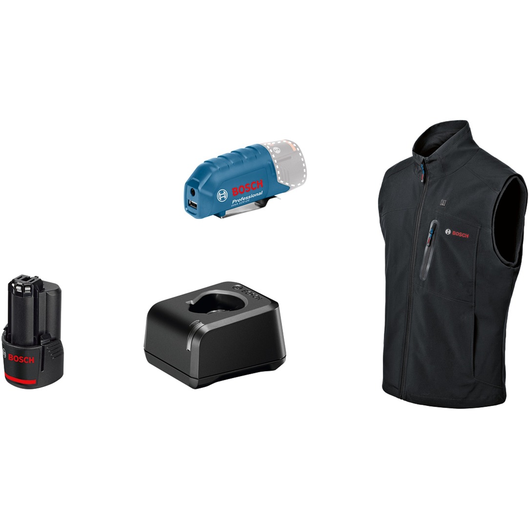 Akku-Bohrschrauber, Ladegerät, Vorschubhalterung, Weste, Werkzeugsatz