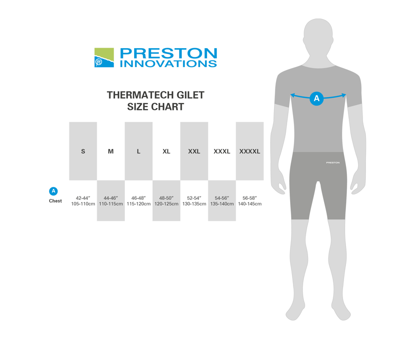 Thermtech, Gilet, Größendiagramm, Mannequin, Ganzkörperanzug