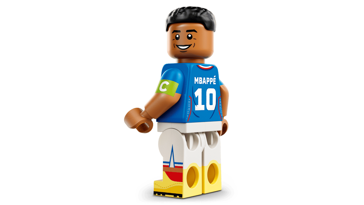 lego minifigure, fußballspieler, blaues trikot, nummer 10, gelbe schuhe