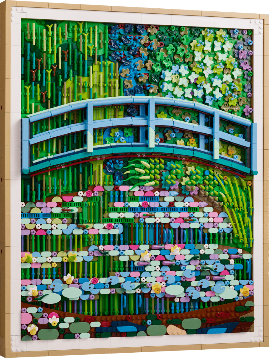 Lego mural, Brücke, Blumen, Flusslandschaft, Bauklötze