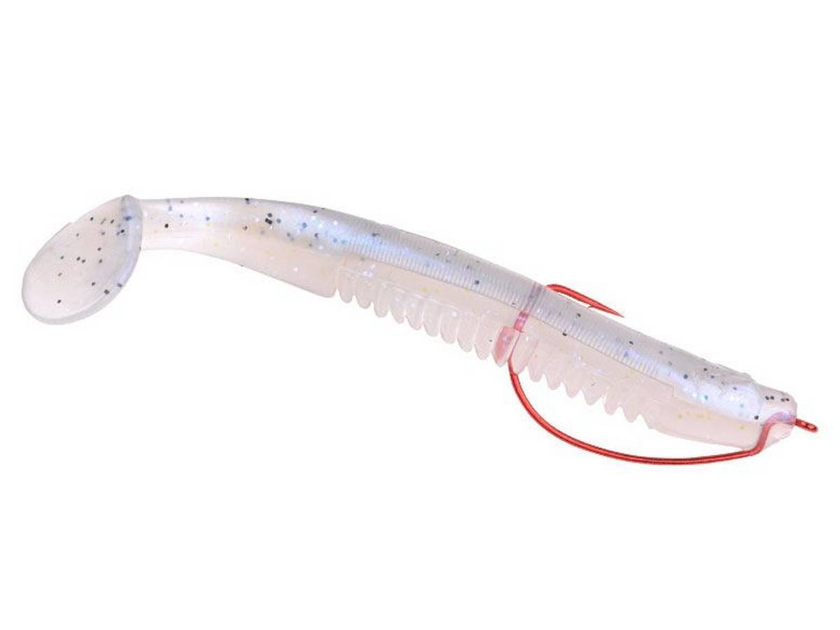 Gummifisch, Softbait, Schwimmendes Kunstköder,  translucid, weiß mit Flecken