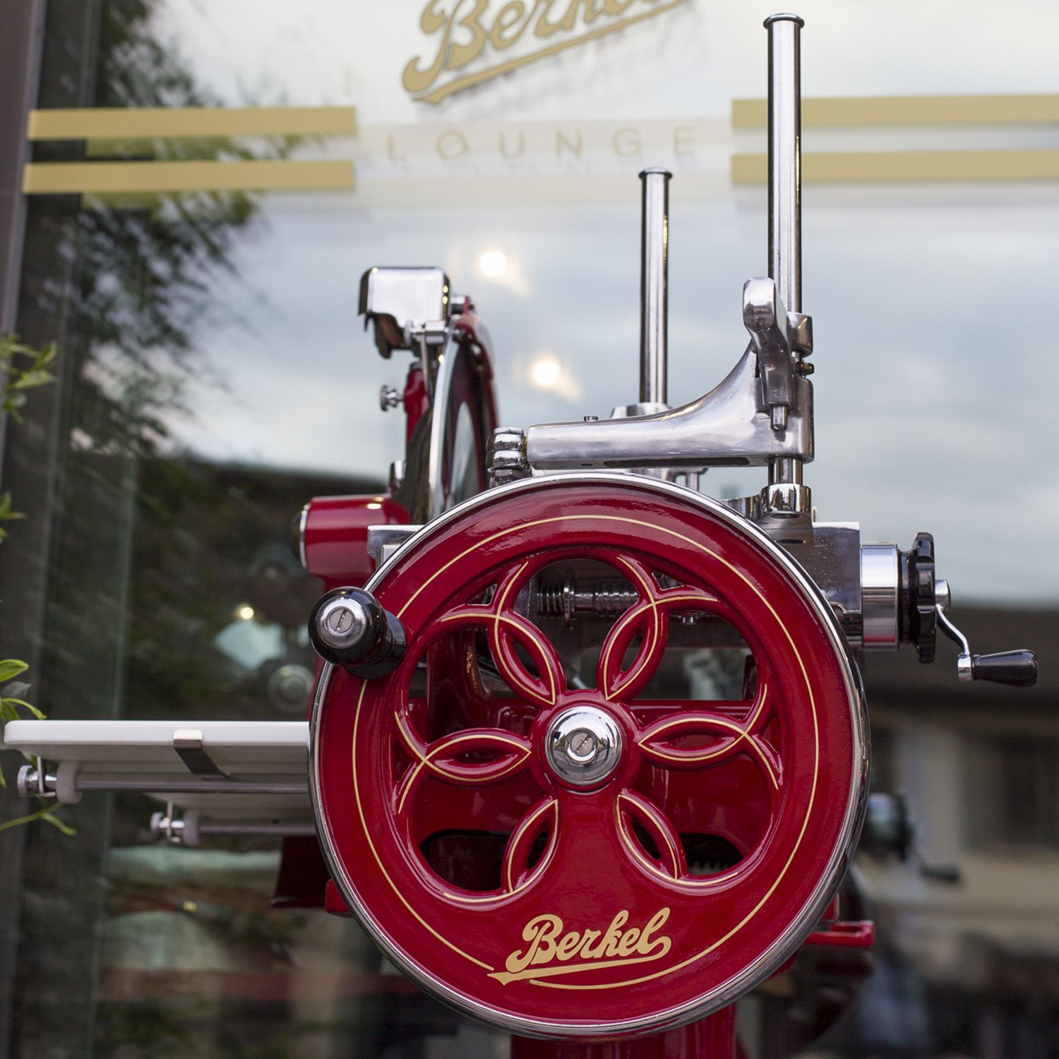 handcrank, metallisch, roter rad, manuell grinder, Berkel