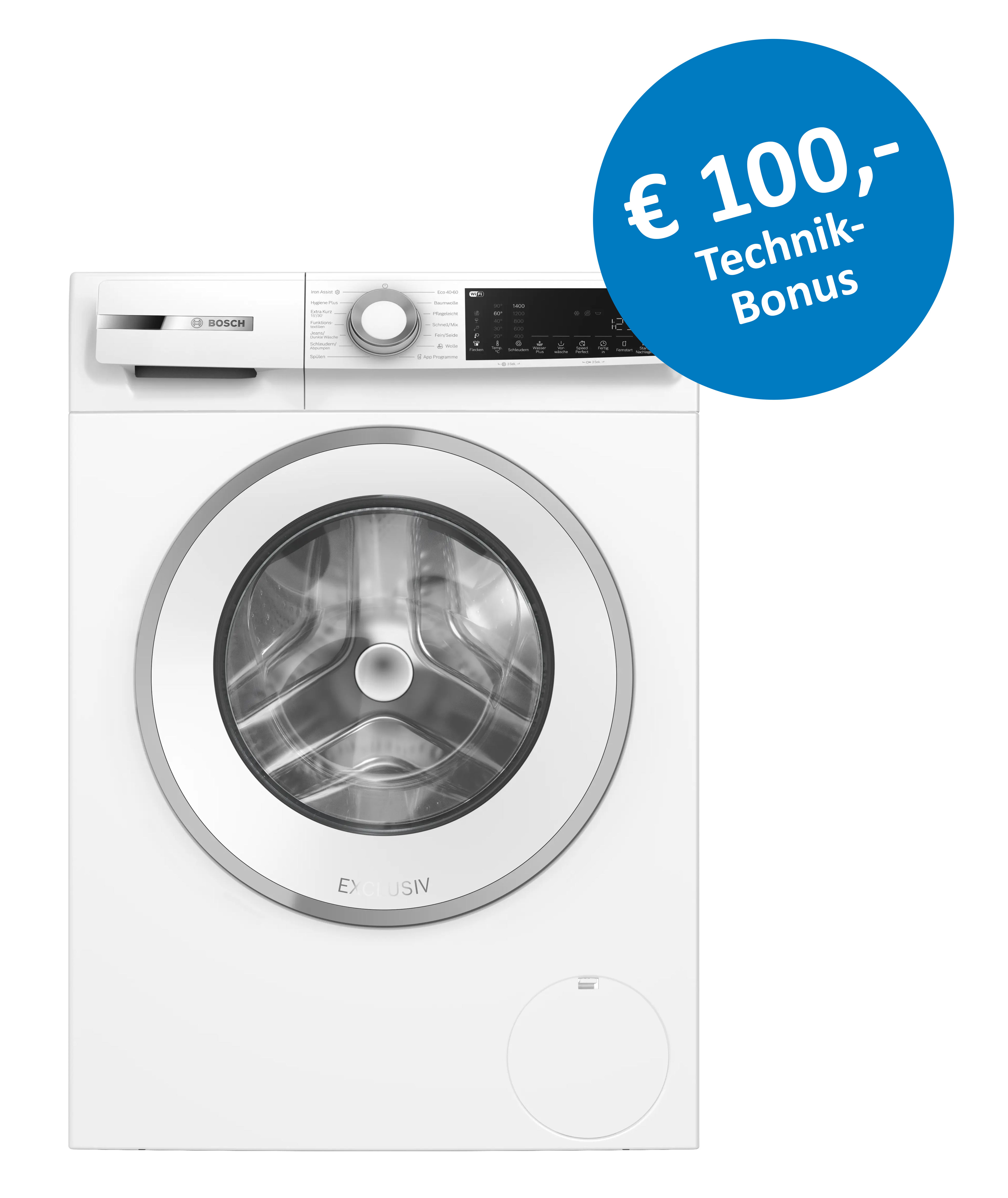 Waschmaschine, Frontlader, Weiß, Großes Trommelfenster, Elektronische Bedieneinheit