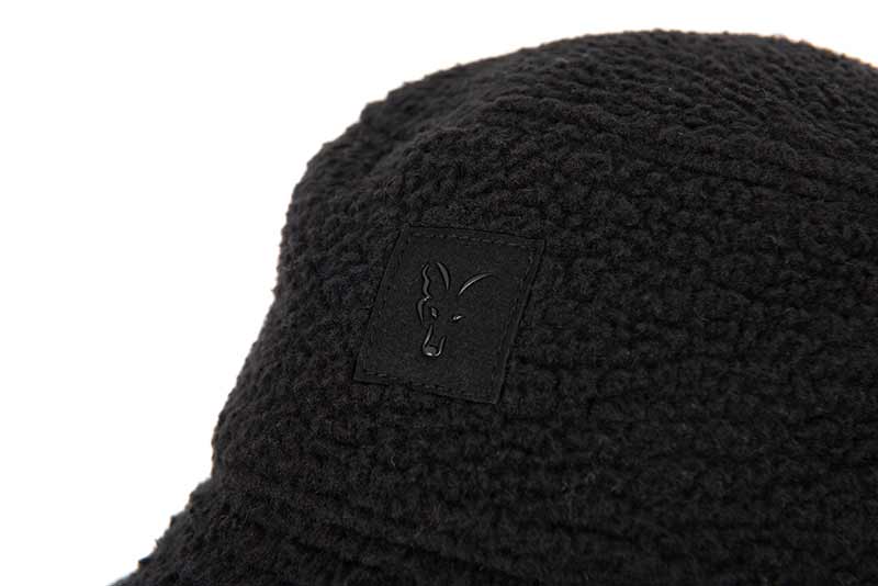 Buckethut, Schwarz, Fleece, Textur, Logo-Patch