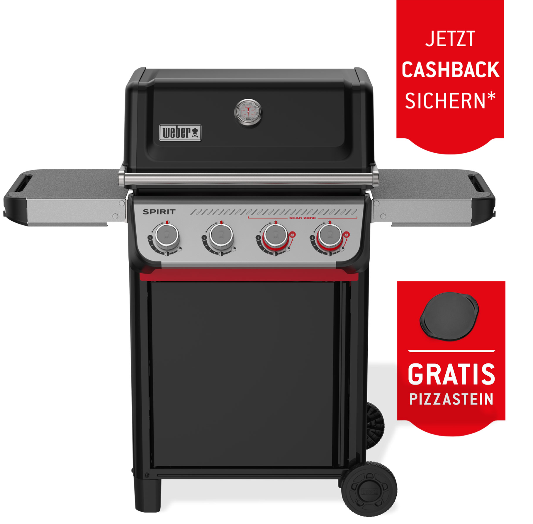 Gasgrill, Grill, Seitentische, Thermometer, Rollwagen