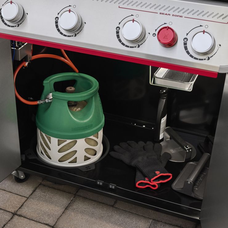 Grill, Gasflasche, Gartenkamin, Gartenzubehör, Handschuhe