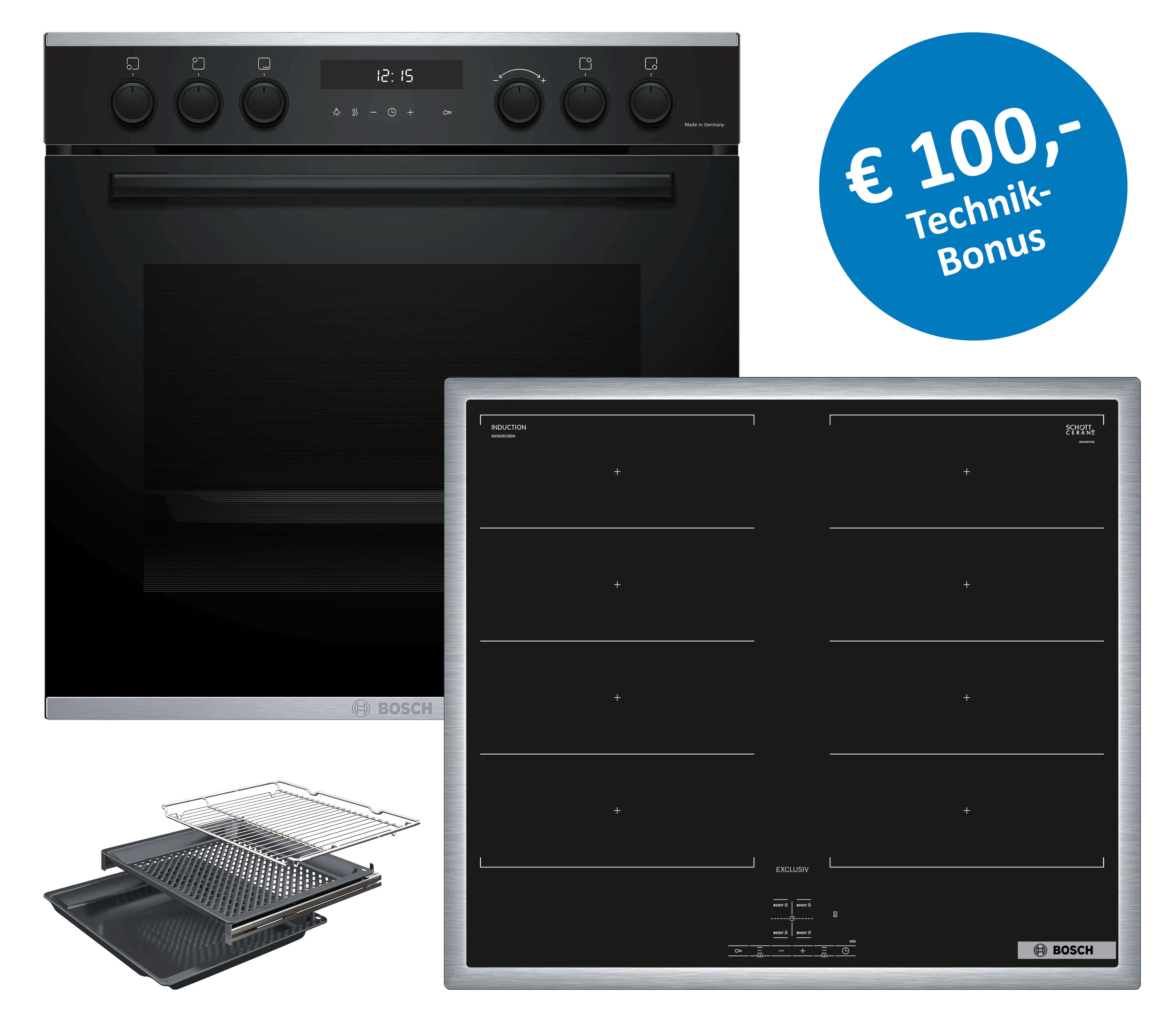 elektro-ofen, induktion, edelstahl, schwarz, backofen-set