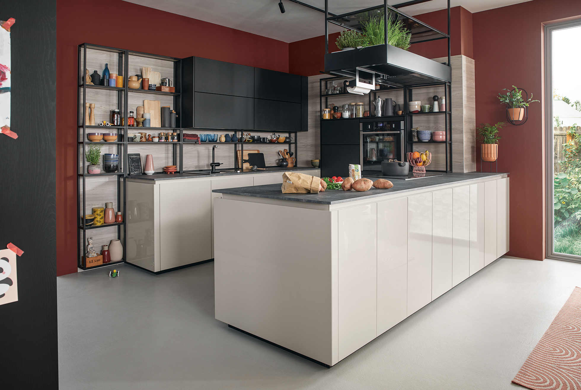 Drinnen, Innenarchitektur, Küche, Kücheninsel, Regal