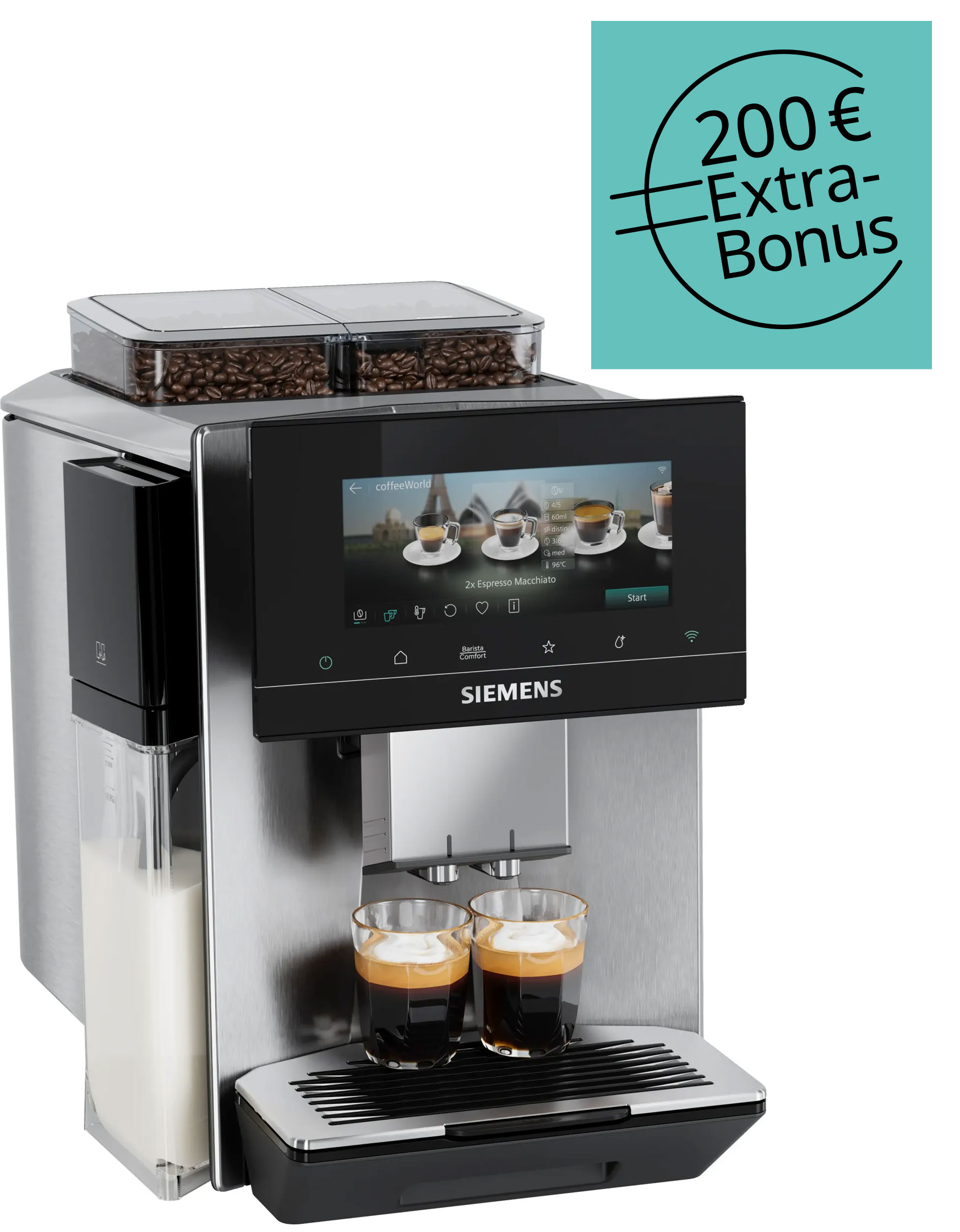 Kaffeemaschine, Espressomaschine, Milchbehälter, Kaffeebohnenbehälter, Gehäuse Edelstahl